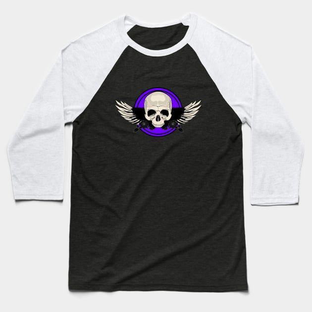 Wing Skull - PURPLE Baseball T-Shirt by adamzworld